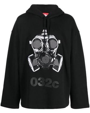 032c Graphic-Print Drop-Shoulder Hoodie - Black