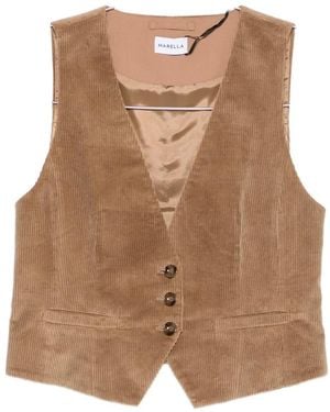 Marella Corduroy Button-Up Waistcoat - Brown