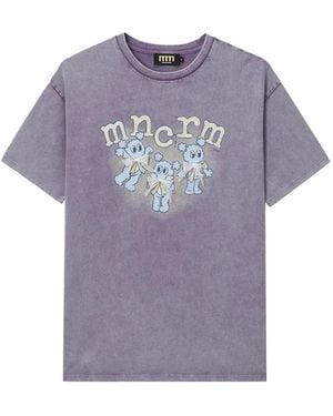 Mini Cream Graphic-Print Bow-Detail T-Shirt - Purple