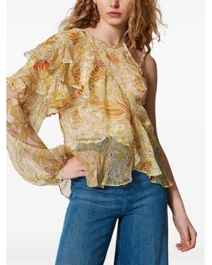 Twinset Zijden Blouse Met Bloemenprint - Blauw