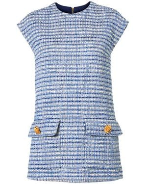 Carolina Herrera Blusa De Tweed De Manga Corta Con Cinturón - Azul
