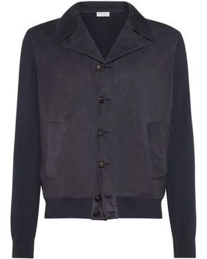 Brunello Cucinelli Knit-Panelled Suede Jacket - Blue