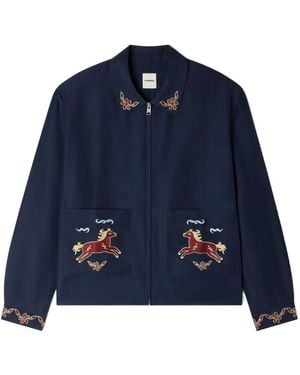 Sandro Floral Embroidered Zip Jacket - Blue