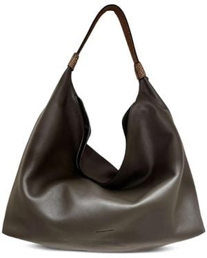 Borbonese Medium Plie Grained-Leather Shoulder Bag - Black