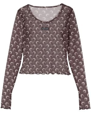 Marine Serre Top Corto Con Stampa Moon - Marrone