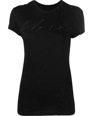 Philipp Plein Embroidered-Logo Cotton T-Shirt - Black