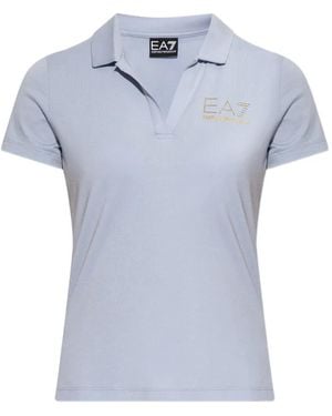 EA7 Embellished-Logo Polo-Collar T-Shirt - Blue