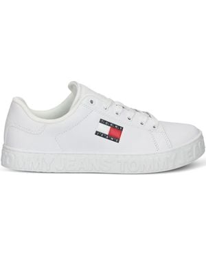 Tommy Hilfiger Baskets En Cuir À Logo Imprimé - Blanc