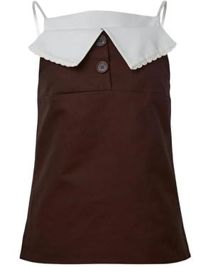 ShuShu/Tong Fan-Shaped Turn-Down Collar Camisole Top - Brown