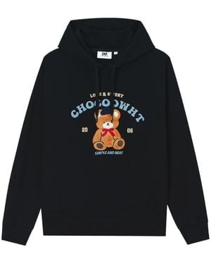 Chocoolate Bear-Print Drawstring Hoodie - Black