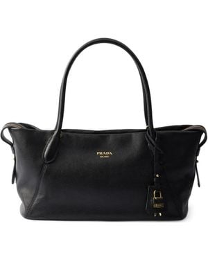 Prada Large Leather Tote Bag - Black