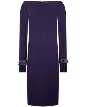 Alberta Ferretti Bead-Embellished Long-Sleeved Midi Dress - Blue