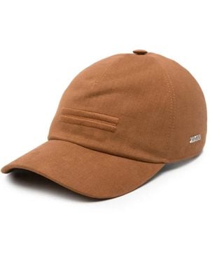 ZEGNA Lined Metal Logo Cap With Tonal Embroidery - Brown