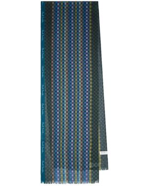 Paul Smith Écharpe En Mélange De Laine Et Soie À Carreaux - Bleu