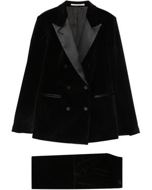 Tagliatore Double-Breasted Velvet Suit - Black