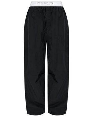 Alexander Wang Mid-Rise Pleated Wide-Leg Trousers With Logo Elastic Waist - Black