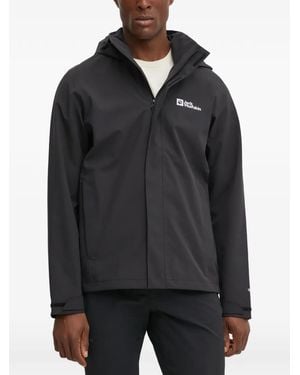 Jack Wolfskin Logo Hooded Performance Jacket - Black