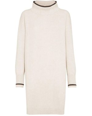 Brunello Cucinelli Geripptes Kleid - Weiß