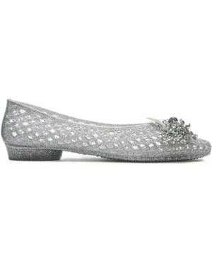 HEAVENLY JELLY Floral-Embellished Glitter Ballet Flats - Gray