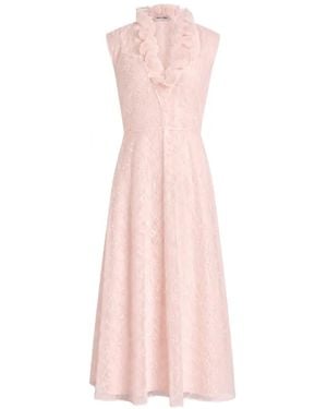 Alberta Ferretti Ruffled Floral-Embroidered Midi Dress - Pink