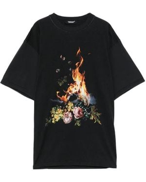Undercover Floral-Print Crew Neck T-Shirt - Black