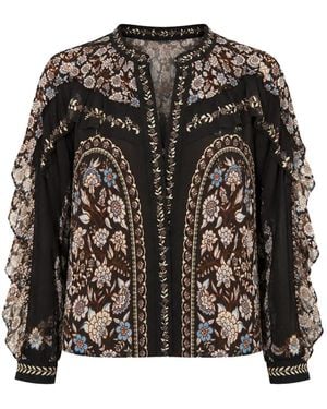 FARM Rio Daniela Long-Sleeve Ruffled Blouse - Black
