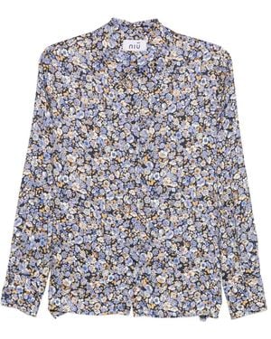 Niu Floral-Print Long-Sleeve Shirt - Gray