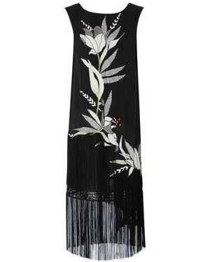 Temperley London Madeline Floral-Embroidered Fringed Mini Dress - Black