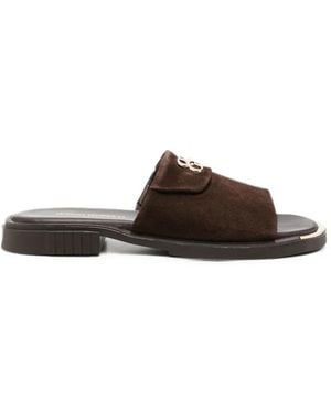 SERGIO MORETTI FIRENZE Logo-Plaque Suede Sandals - Brown