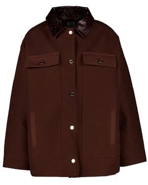 CASABLANCA Logo-Jacquard Leather-Collar Jacket - Brown