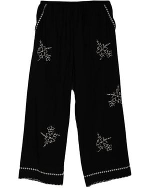The Great Weekend Floral-Embroidered Pants - Black