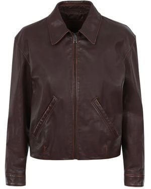 Prada Lederjacke mit Print - Braun