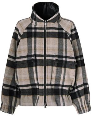 Pinko Pea Coat With Zip And Check Pattern - Black