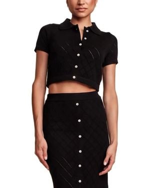 Hevron Cardigan Crop En Maille Pointelle - Black