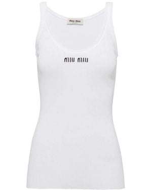Miu Miu Ribbed Knit Cotton Tank Top - White