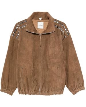 Sandro Studded Zip-Up Jacket - Brown