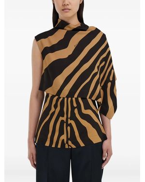 Ferragamo Animal-Print Asymmetric Top - Black