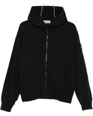 Stone Island Logo-Patch Zip-Up Hoodie - Black