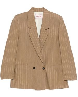 Iceberg Pinstripe Double-Breasted Blazer - Natural