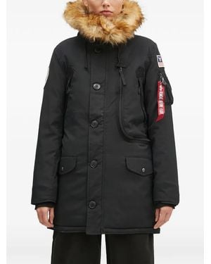 Alpha Industries Abrigo Con Ribete De Pelo Y Detalle De Parche - Negro