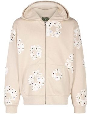 DENIM TEARS Rhinestone Cotton Wreath Zip Hoodie - Natural