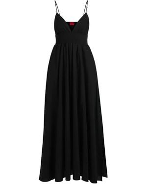 HUGO V-Neck Pleated Maxi Dress - Black