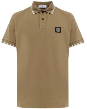 Stone Island Logo-Patch Tipped Polo Shirt - Brown