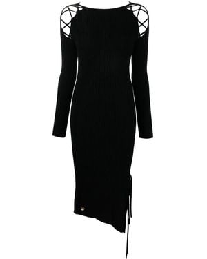 Philipp Plein Lace-Detail Ribbed-Knit Dress - Black