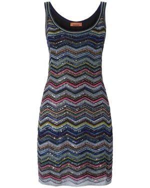 Missoni Chevron Knit Mini Dress With Sequins - White