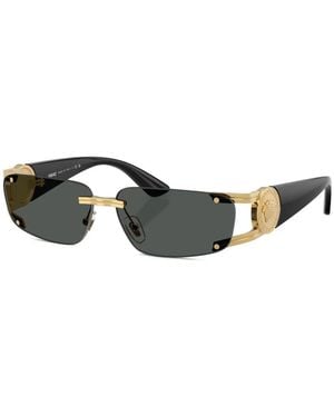 Versace Medusa Honour Rimless Rectangle-Frame Sunglasses - Metallic