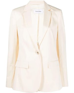 Calvin Klein Single-Breasted Long-Sleeve Blazer - Natural