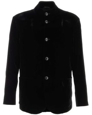 Giorgio Armani Velvet Mandarin-Collar Blazer - Black