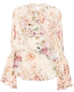 CAMILLA Floral-Print Jacquard Blouse - White
