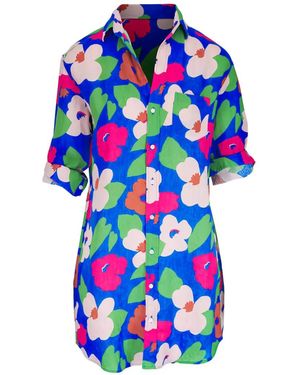 Frank & Eileen Vestido Camisero Corto Mary Con Estampado Floral - Azul